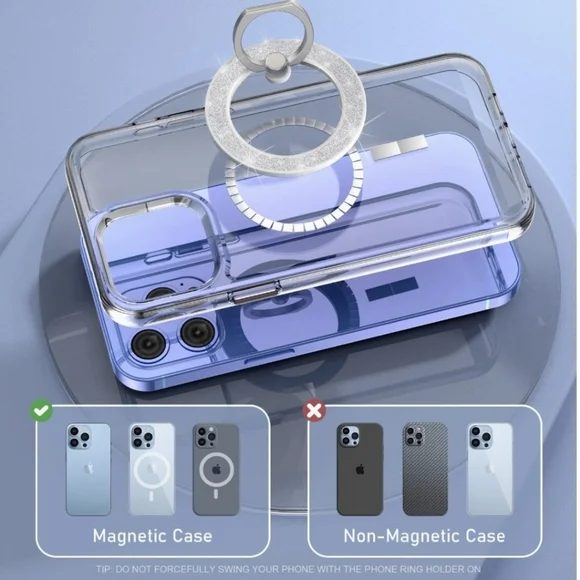 MagSafe Phone grip Holder Kickstand Phone Grip Finger Ring Grip White Glitter - Picture 7 of 7